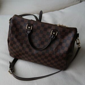 Louis Vuitton Damier Ebene Crossbody Bag with Red Interior
